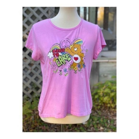 Care Bears Dare to Care Pink Tee Shirt 2007 Licensed Scoop Neck Cotton Sz XL - Picture 1 of 6